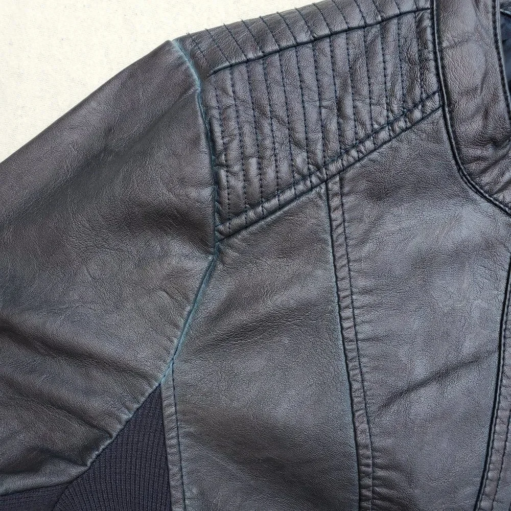 Sebby Collection blue faux leather moto jacket - Picture 9 of 16